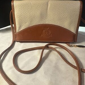 Vintage Partners Leather Crossbody Bag Crest Logo Brown Tan Purse EUC Rare